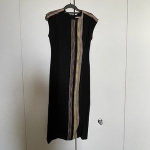 Rachel Roy Midi Cap-Sleeve Dress - Size: 4, Color: Black, Tan, Green